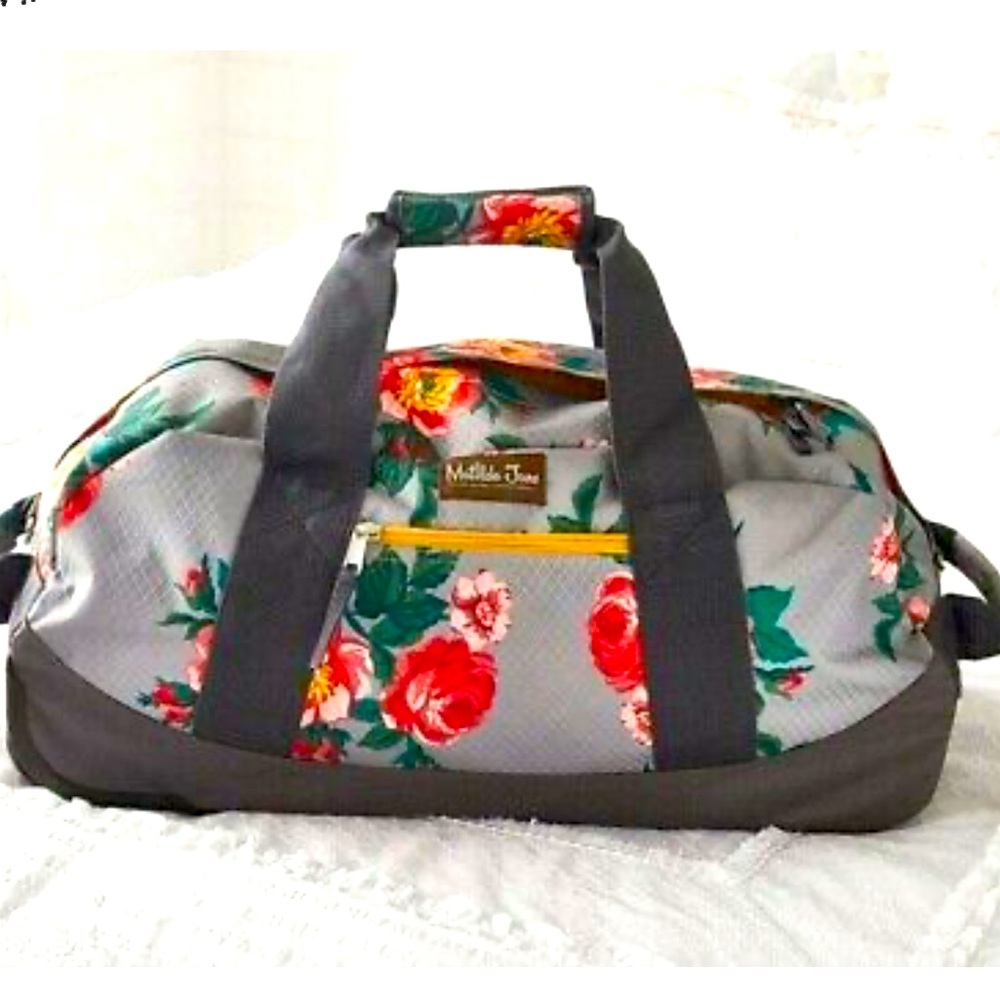 NWT Matilda Jane Keep On Rolling Duffle Bag Gray Floral Luggage